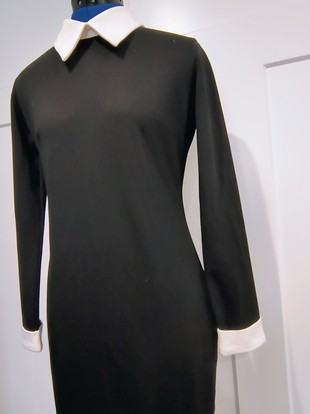 NWT Black Midi Dress with White Collar and Cuffs - Picture 2 of 9